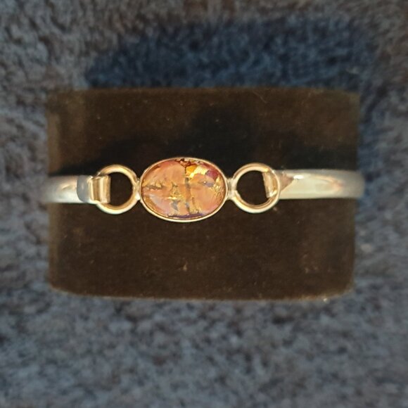 Vintage TAXCO TA-220 Mexico 925 Sterling Silver Opal Art Glass Bangle Bracelet - Picture 9 of 11